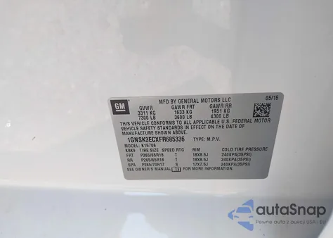 2015 Chevrolet Tahoe Commercial Fleet from USA, damaged, VIN 1GNSK3ECXFR685336